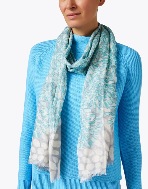Blue and Grey Print Silk Cashmere Scarf
