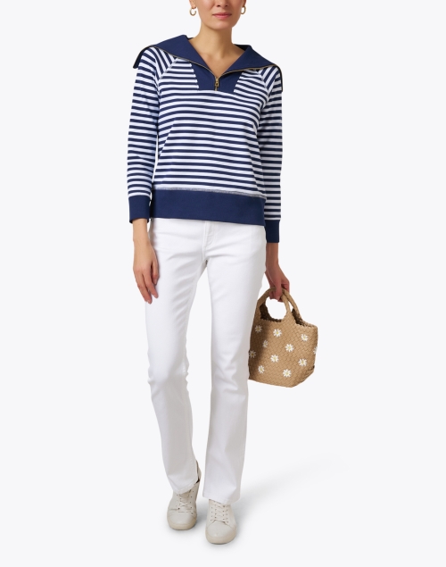 Navy and White Stripe Quarter Zip Sweater