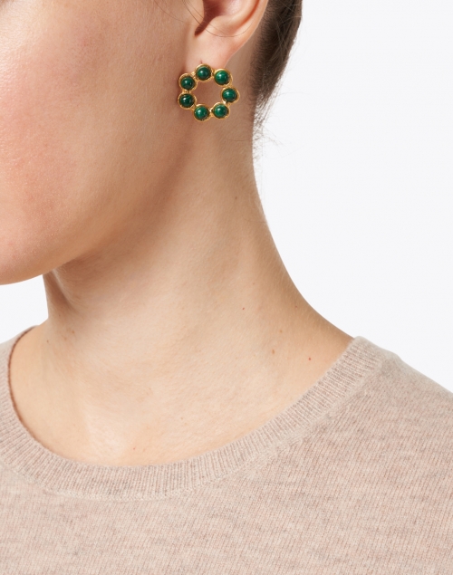 Daisy Green Malachite Circle Stud Earrings