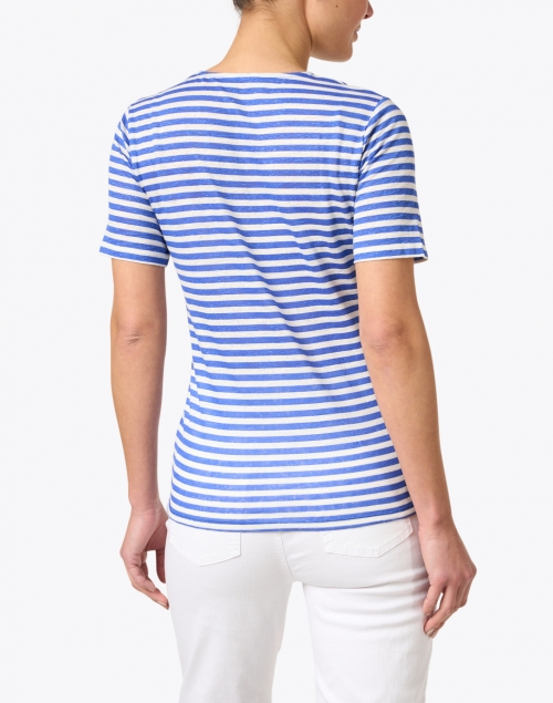 Back image - Majestic Filatures - Blue and White Stripe Stretch Linen Top