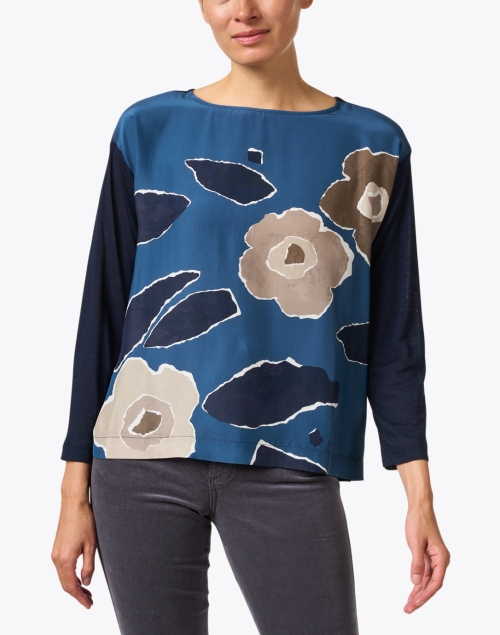Front image - WHY CI - Blue Floral Printed Top