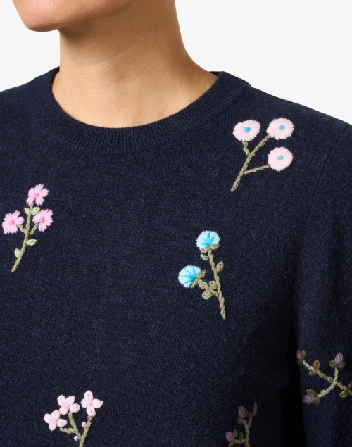 Extra_1 image - White + Warren - Navy Embroidered Cashmere Sweater