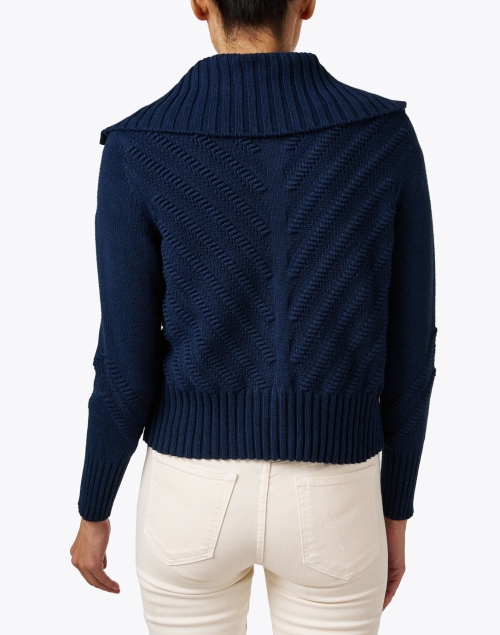 Back image - Kinross - Navy Cotton Diagonal Knit Cardigan