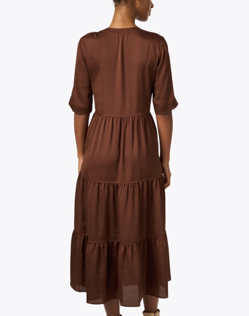 Back image - Lafayette 148 New York - Selma Brown Satin Tiered Dress