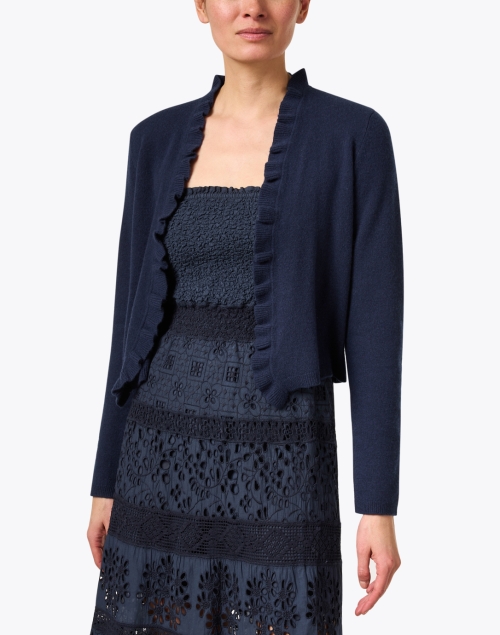 Front image - Kinross - Navy Cashmere Cropped Cardigan