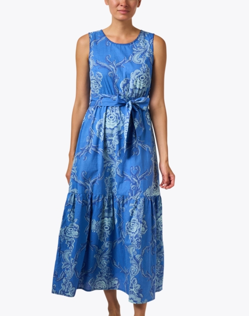 Front image - Ro's Garden - Greta Blue Printed Belted Dress