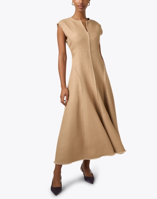 Tan Linen A-Line Dress 