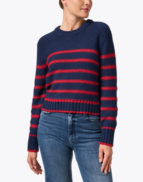 Front image - White + Warren - Navy and Red Striped Cotton Sweater