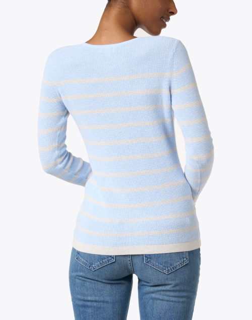 Back image - Kinross - Blue and Tan Stripe Cotton Cashmere Sweater