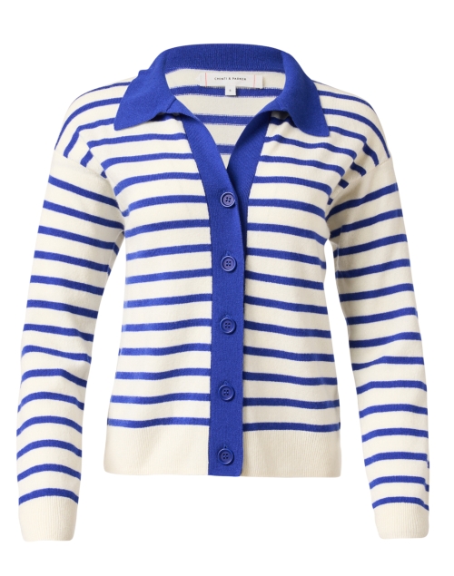 Product image - Chinti and Parker - Cream and Blue Striped Wool Cashmere Cardigan