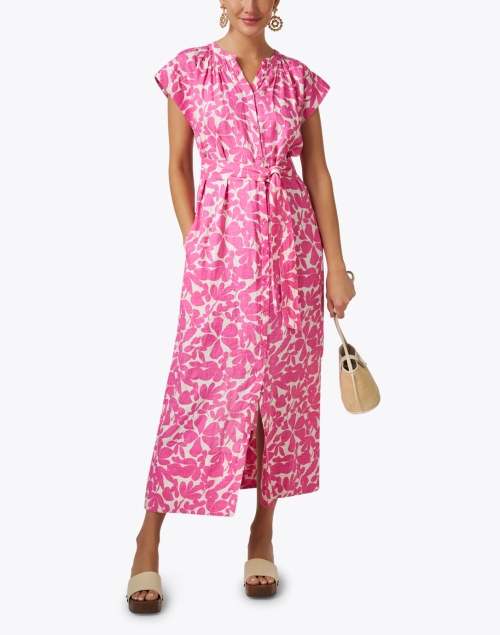 Mirada Pink Printed Linen Dress
