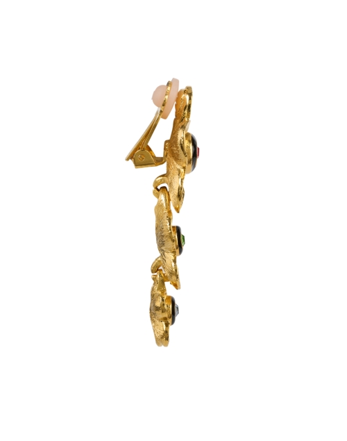 Back image - Kenneth Jay Lane - Gold Multi Stone Flower Drop Earrings