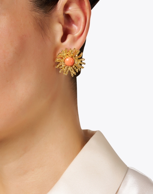 Gold and Coral Reef Earrings