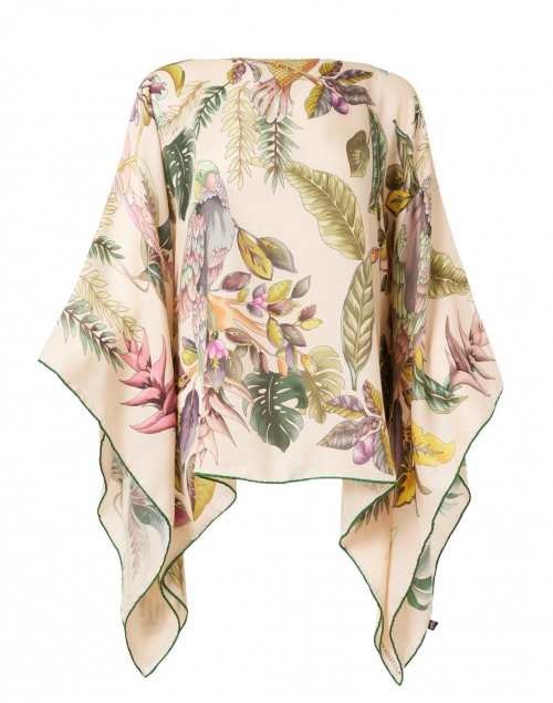 Product image - Rani Arabella - Pink Bird and Palm Printed Cashmere Silk Wool Poncho