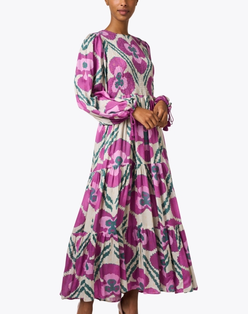 Front image - Oliphant - Purple Floral Print Smocked Dress