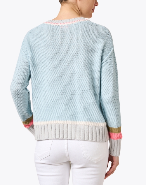Back image - Lisa Todd - Aqua Blue Contrast Stripe Sweater
