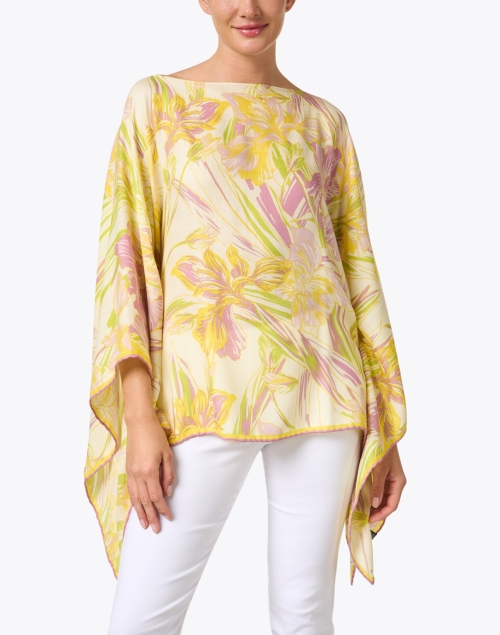 Front image - Rani Arabella - Yellow and Pink Print Silk Cashmere Poncho