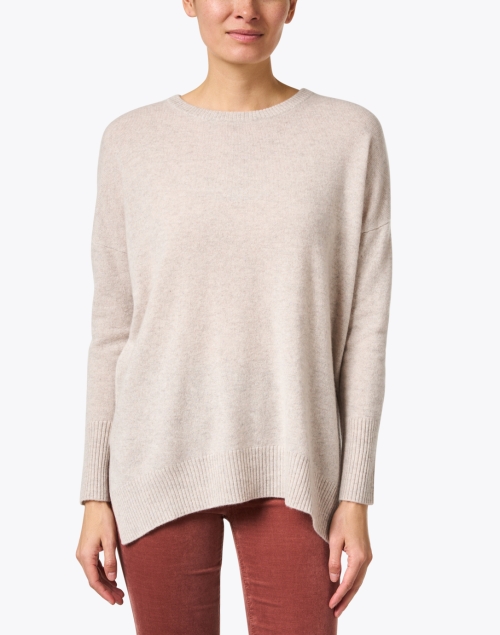 Front image - Kinross - Beige Cashmere Split Hem Sweater