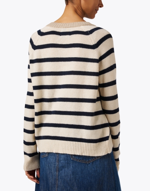 Back image - Jumper 1234 - Navy and Beige Striped Cashmere Sweater