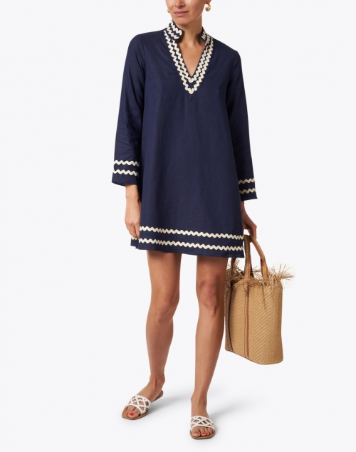 Sail to Sable - Navy with Beige Linen Blend Dress