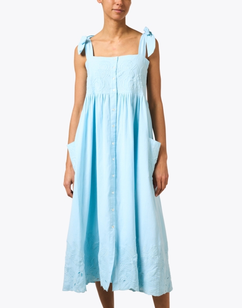 Front image - Juliet Dunn - Blue Embroidered Cotton Dress