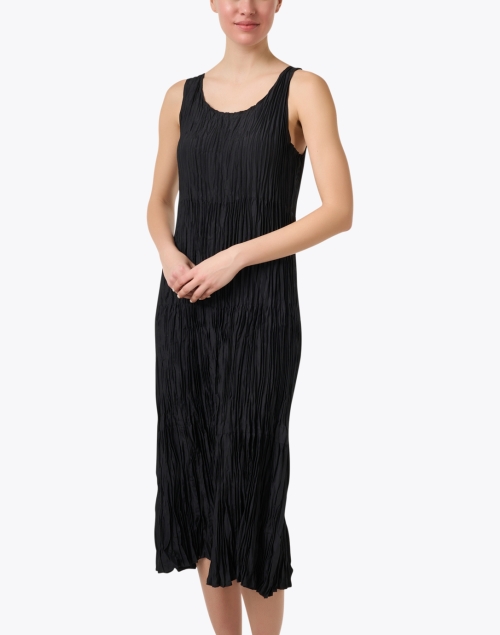 Front image - Eileen Fisher - Black Crushed Silk Dress