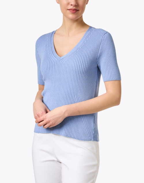 Front image - Ecru - Blue Rib Knit Sweater
