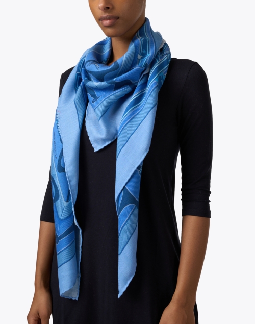 Blue Print Wool Cashmere Silk Scarf