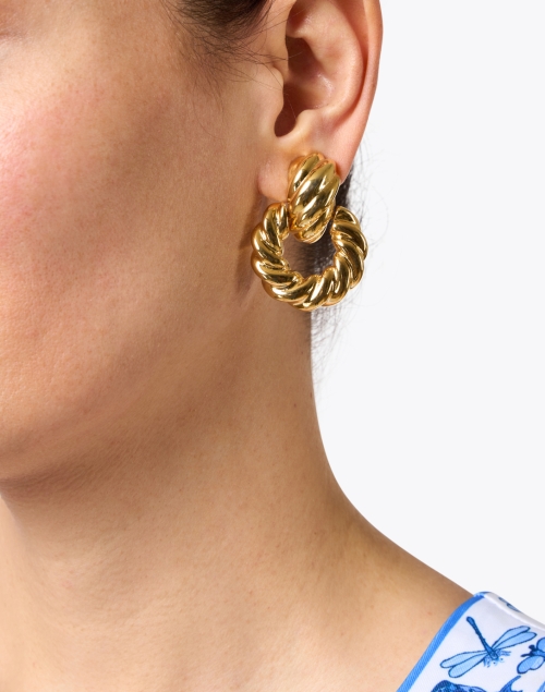Gold Twist Clip Doorknocker Earrings