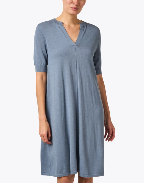 Front image - Repeat Cashmere - Steel Blue Cotton Blend Knit Dress