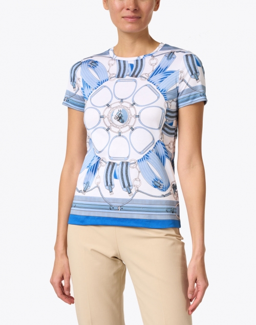 Front image - Rani Arabella - Blue Stirrups Print Cotton T-Shirt