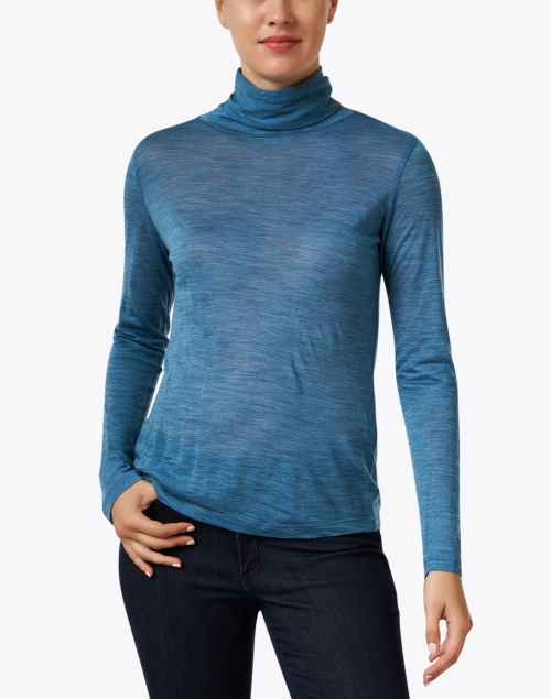 Front image - WHY CI - Blue Wool Blend Turtleneck Top