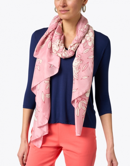 Look image - Amato - Pink Lily Printed Silk Scarf