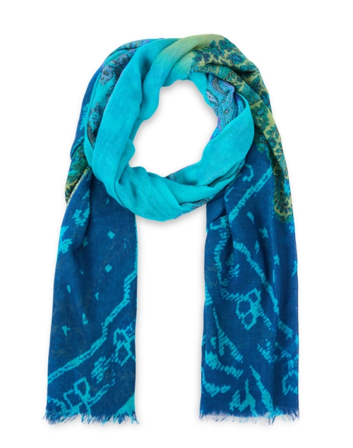 Product image - Pashma - Blue and Green Paisley Cashmere Silk Scarf