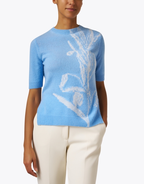 Front image - Lafayette 148 New York - Blue Floral Cashmere Sweater