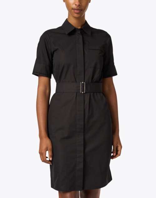 Front image - Lafayette 148 New York - Black Cotton Belted Shirt Dress