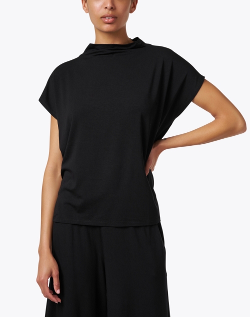Front image - Eileen Fisher - Black Jersey Funnel Neck Top