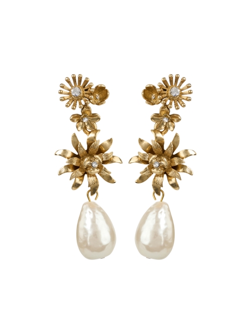 Oscar de la Renta Bloom Floral Gold and Pearl Drop Earrings