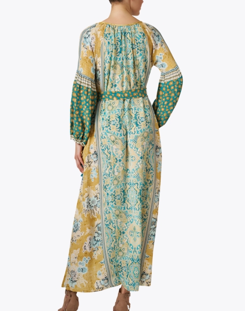 Back image - D'Ascoli - Avni Gold and Blue Print Silk Dress