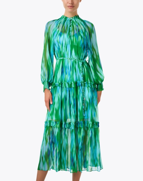 Front image - Christy Lynn - Maren Blue and Green Print Chiffon Dress