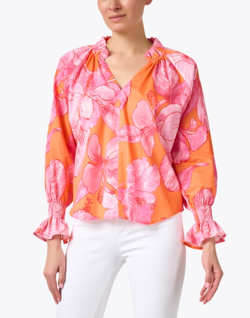 Front image - Finley - Candace Orange and Pink Floral Cotton Top