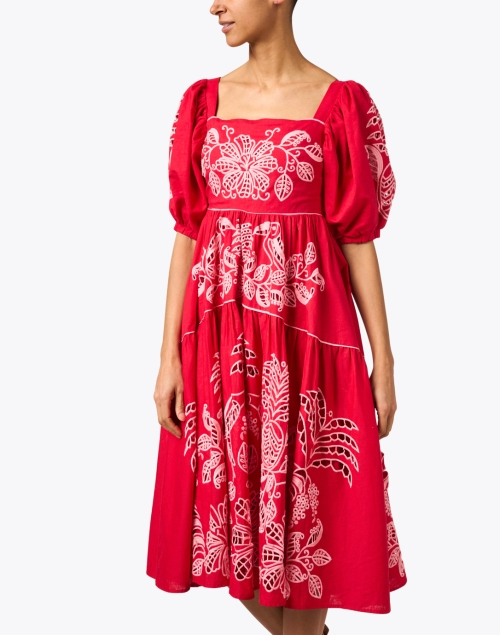 Front image - Farm Rio - Red Floral Embroidered Dress