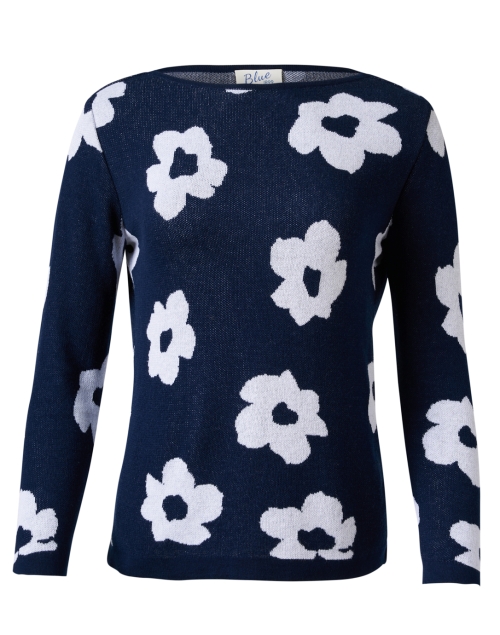 Product image - Blue - Navy and White Floral Cotton Sweater