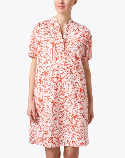 Front image - Rosso35 - Orange and White Floral Cotton Dress