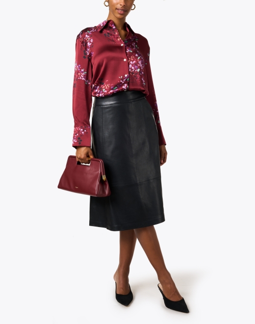 Burgundy Floral Print Silk Blouse