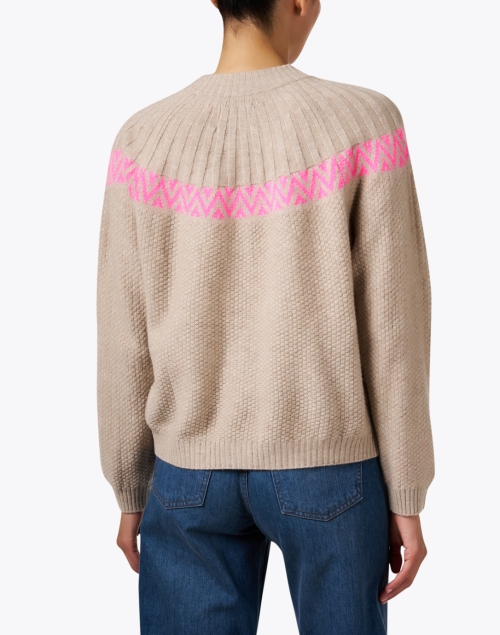 Back image - Jumper 1234 - Nordic Tan and Pink Stitch Cashmere Wool Cardigan
