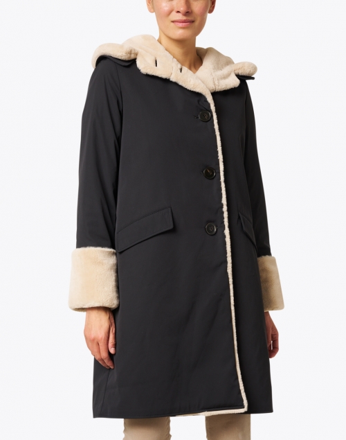 Front image - Jane Post - Black Techno Pile Faux Fur Storm Coat