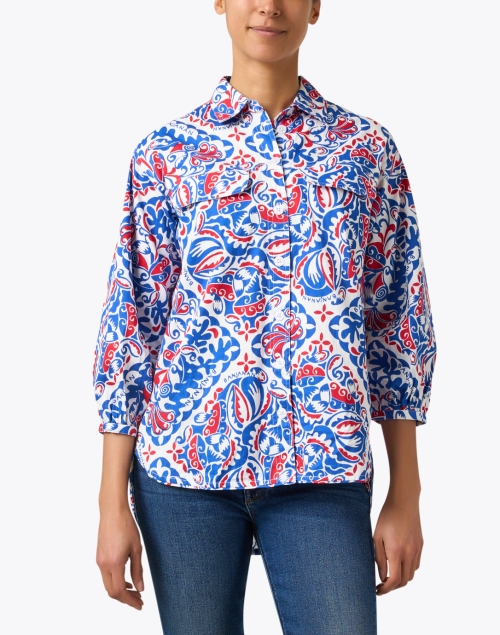 Front image - Banjanan - Riley Red White and Blue Print Top