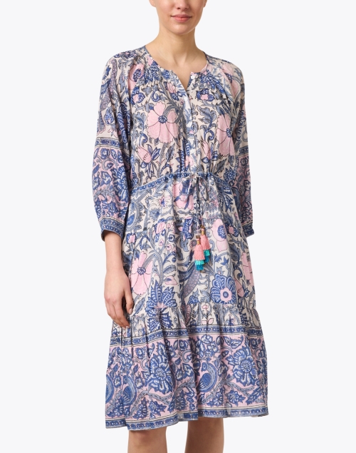 Front image - Bell - Colette Blue and Pink Floral Cotton Silk Dress