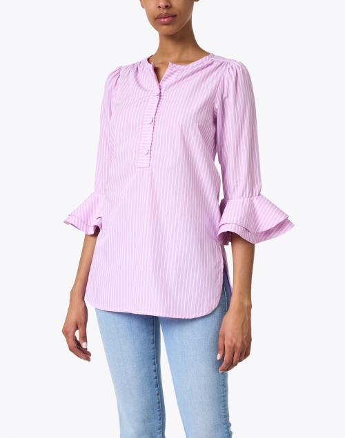 Front image - Dovima Paris - Wren Lilac and White Stripe Cotton Shirt